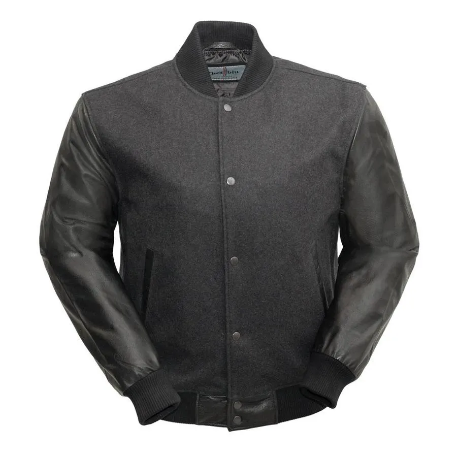 WMB2802BLACK VARSITY - MEN'S WOOLEN JACKET WITH LEATHER SLEEVES