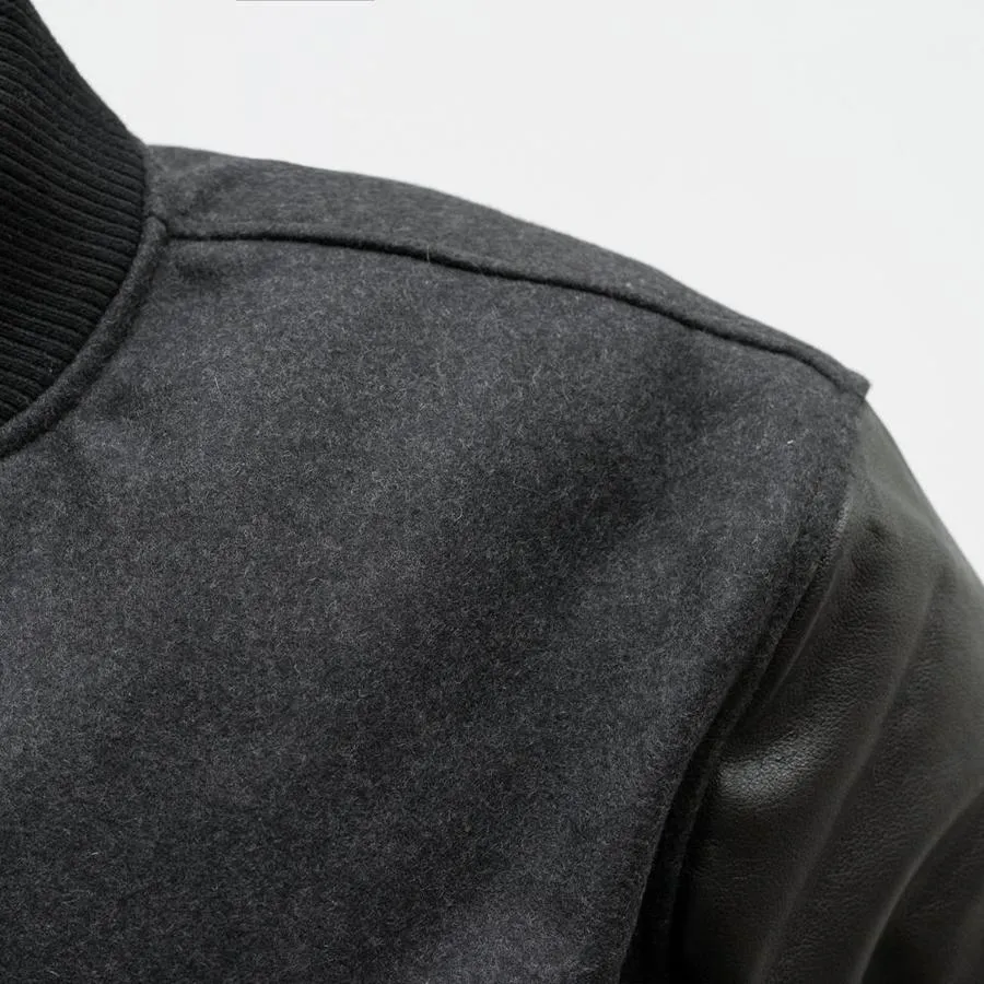 WMB2802BLACK VARSITY - MEN'S WOOLEN JACKET WITH LEATHER SLEEVES