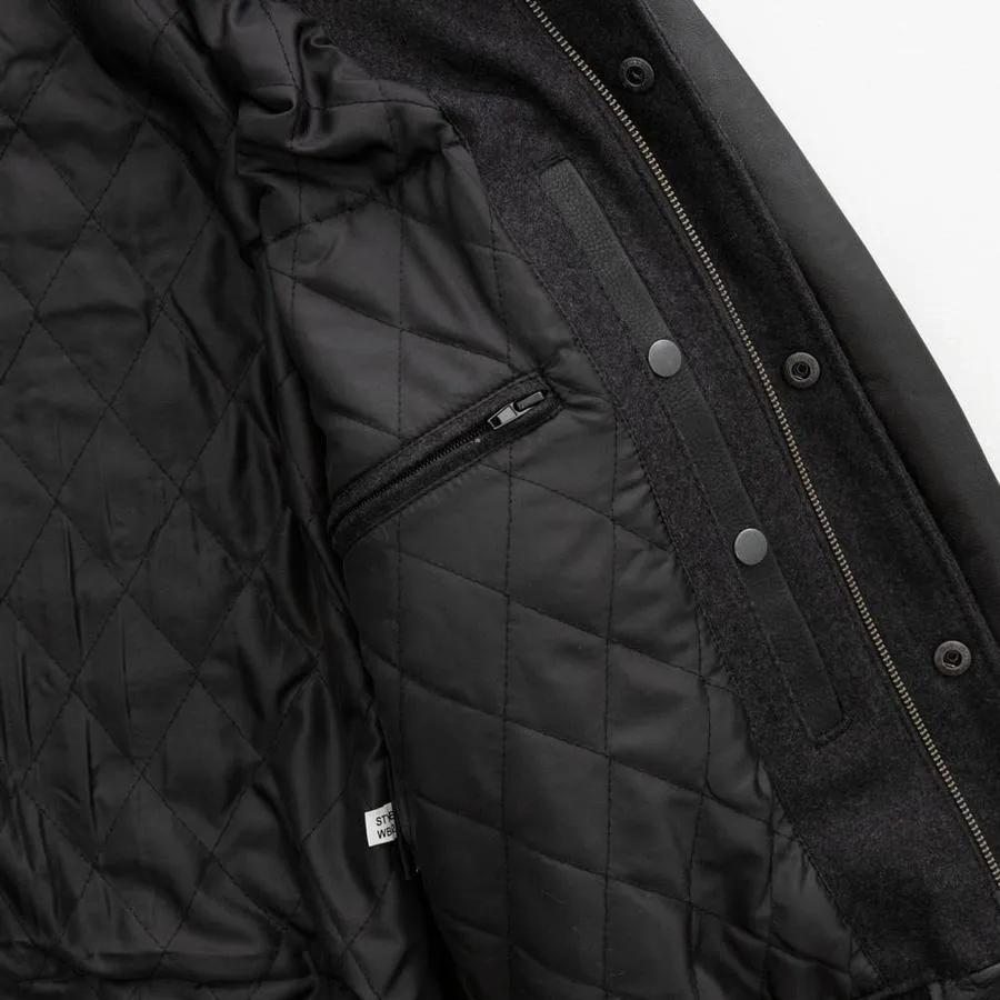 WMB2802BLACK VARSITY - MEN'S WOOLEN JACKET WITH LEATHER SLEEVES
