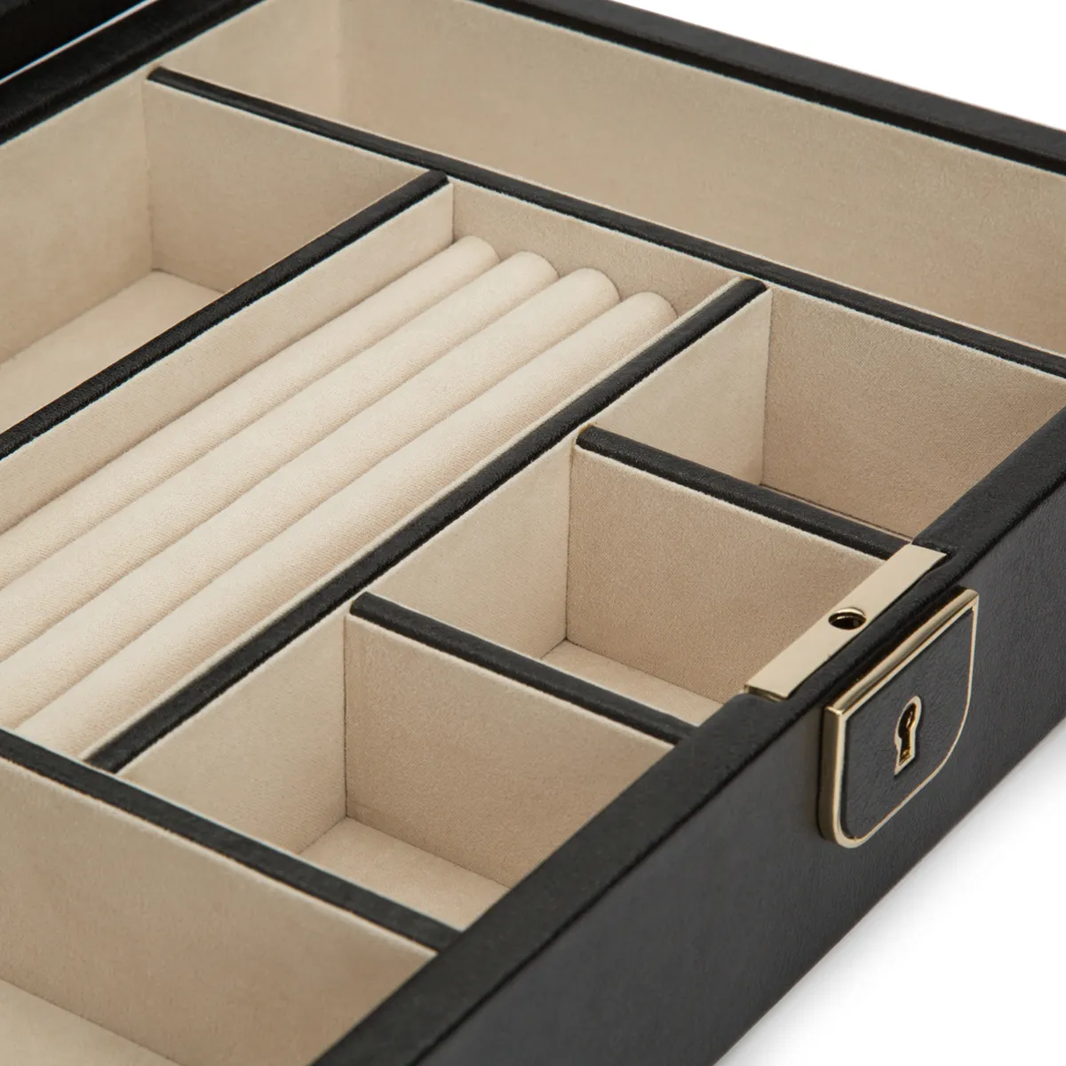WOLF Medium Leather Jewelry Box in Black Anthracite