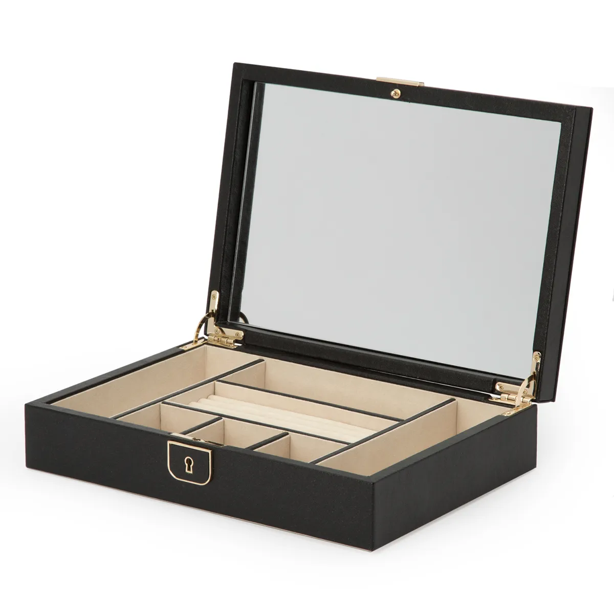 WOLF Medium Leather Jewelry Box in Black Anthracite