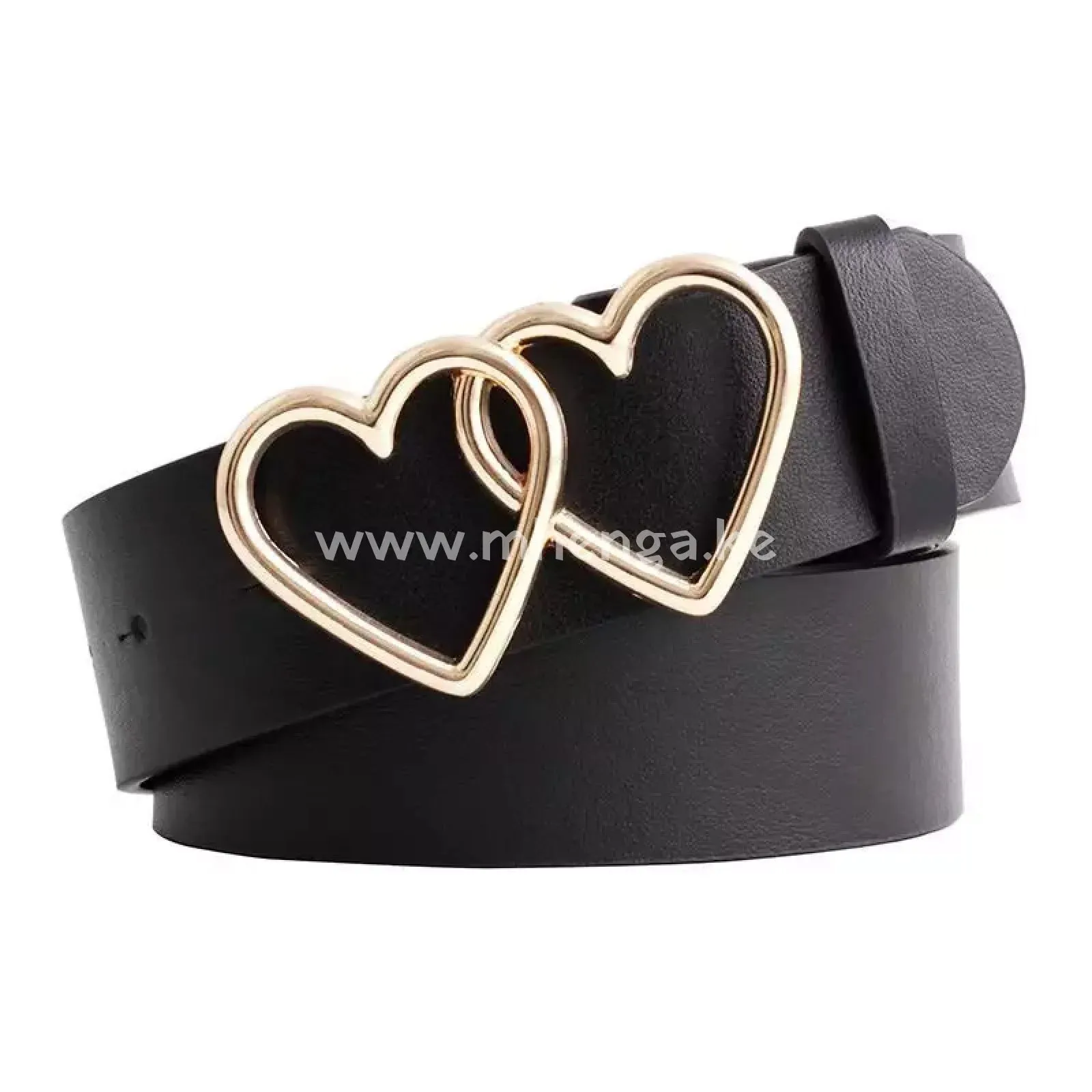 Women Leather Waist Belt Fashion Casual Jeans Belt with Double Heart Shape Buckle Dress Pants