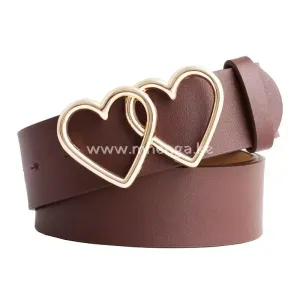 Women Leather Waist Belt Fashion Casual Jeans Belt with Double Heart Shape Buckle Dress Pants
