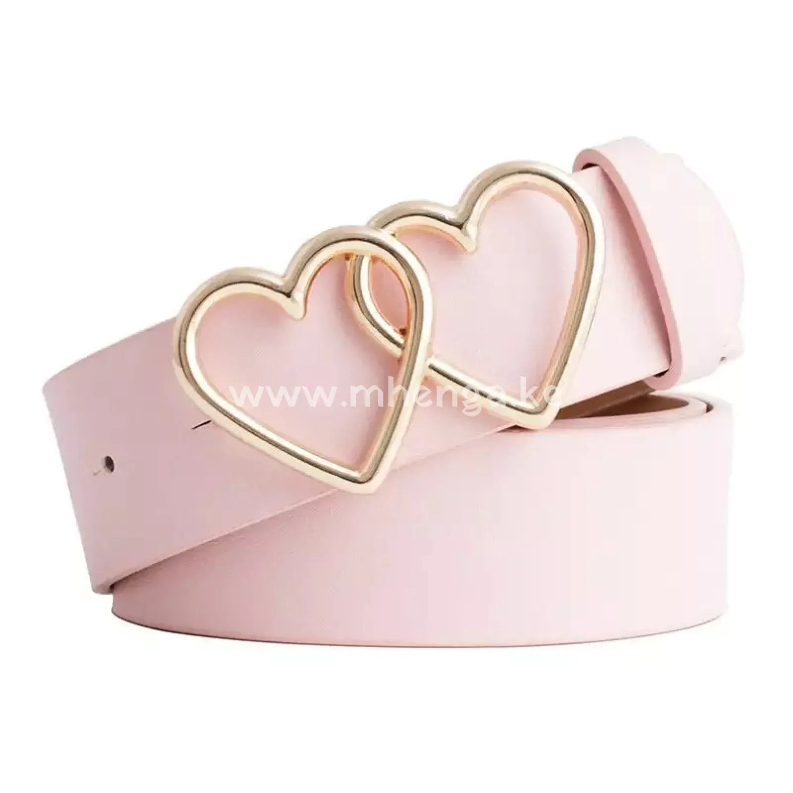 Women Leather Waist Belt Fashion Casual Jeans Belt with Double Heart Shape Buckle Dress Pants