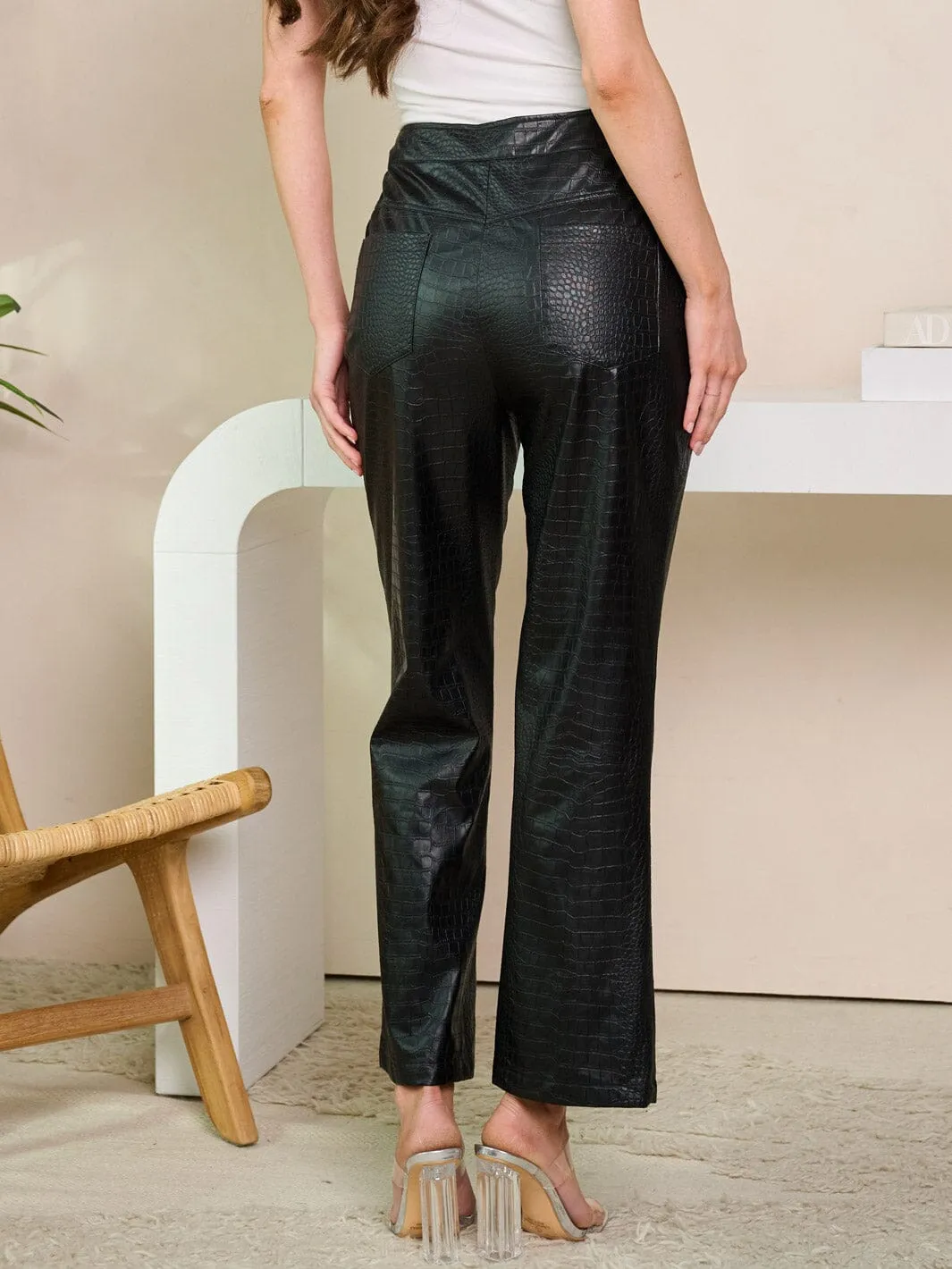 WOMEN'S BUTTON CLOSURE WIDE LEG SNAKE PRINT PANTS