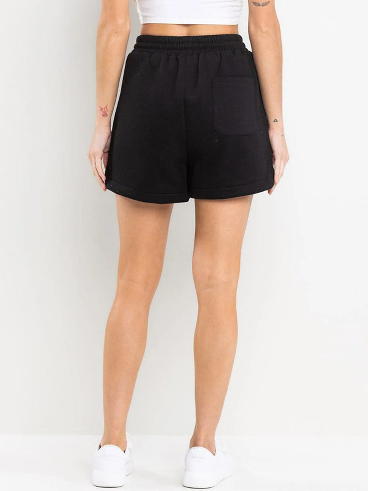 WOMEN'S ELASTIC WAIST FRONT POCKETS PU PLEATHER SHORTS