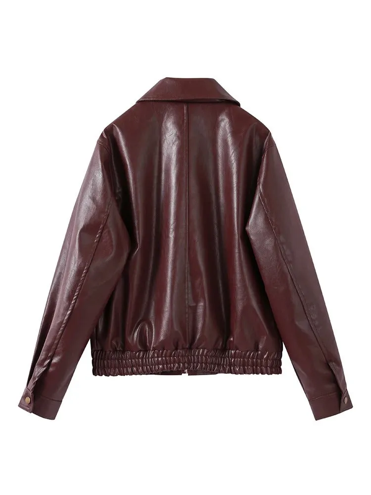 Women™s Faux Leather Moto Biker Jacket - Short, Zipper Closure, Lapel