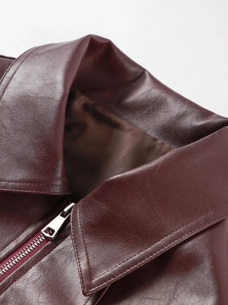 Women™s Faux Leather Moto Biker Jacket - Short, Zipper Closure, Lapel