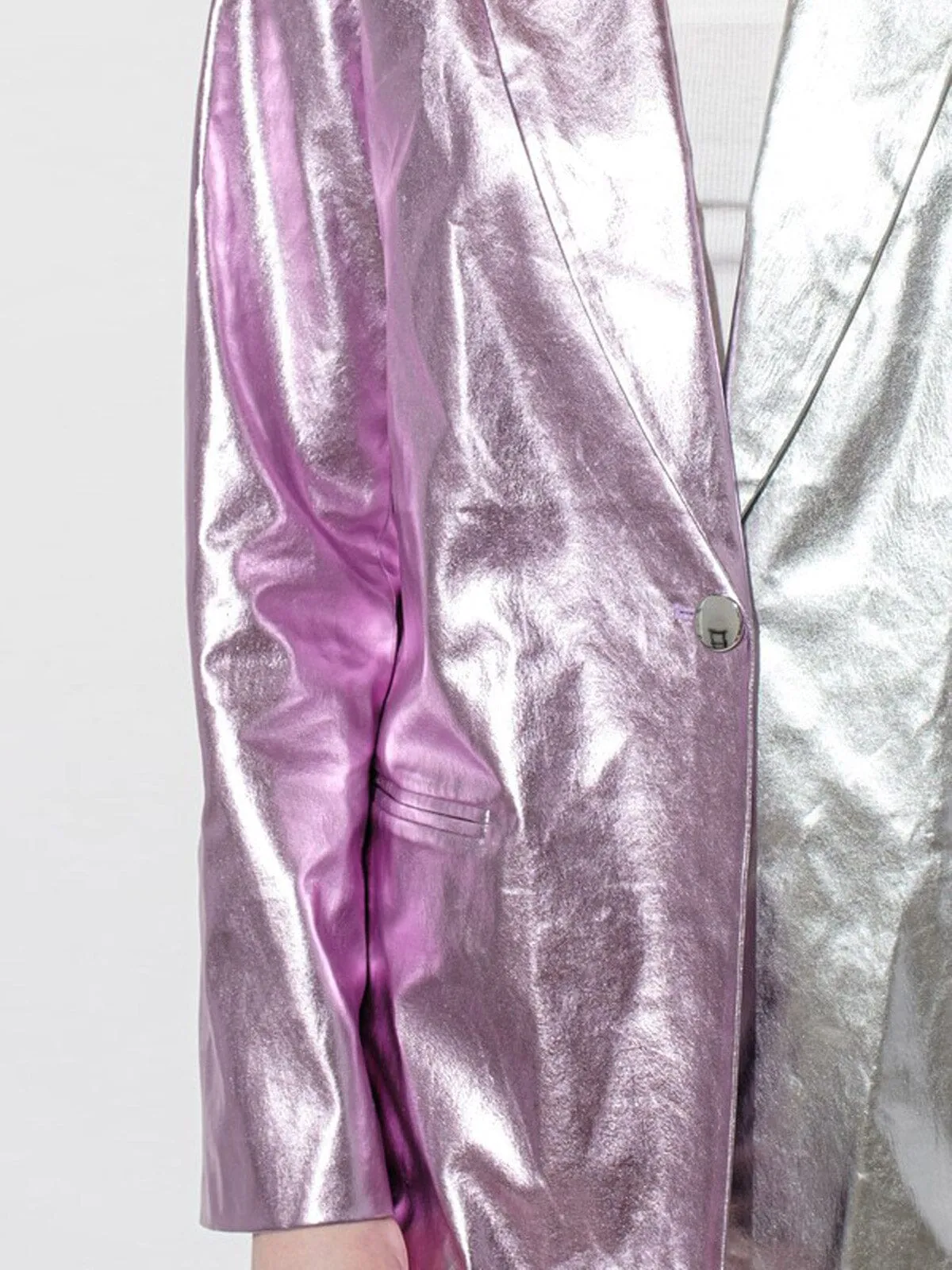 WOMEN'S LONG SLEEVE BUTTON CLOSURE PU PLEATHER COLORBLOCK JACKET