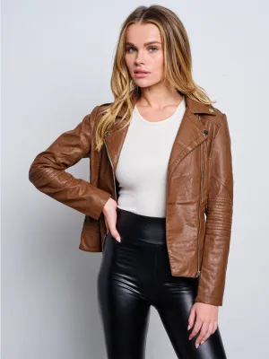 WOMEN'S LONG SLEEVE ZIP UP PU PLEATHER JACKET