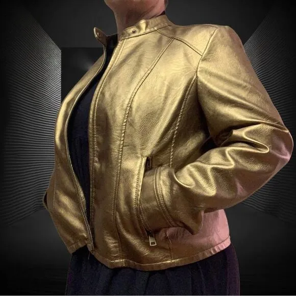 XL Motosport Metallic Gold Copper Jacket. Zipper Snap Neck closure. NWOT…