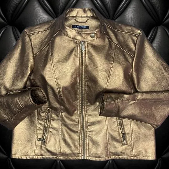 XL Motosport Metallic Gold Copper Jacket. Zipper Snap Neck closure. NWOT…
