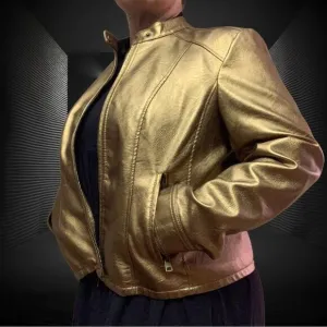 XL Motosport Metallic Gold Copper Jacket. Zipper Snap Neck closure. NWOT…