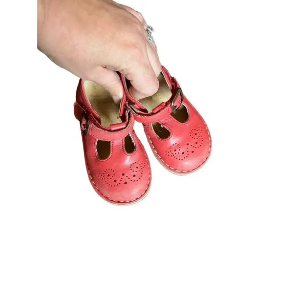 Young Soles Red Leather Penny T Bar