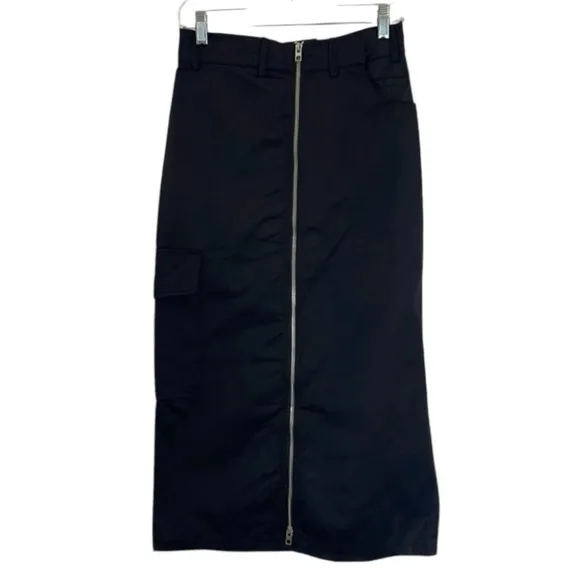 Zara Black Zippered Nylon Skirt NWT